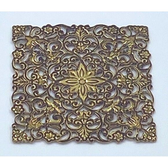 Ornate Metal Filigree Square Embellishments Set Of 2 For Crafts & Decoration - Picture 3 of 4